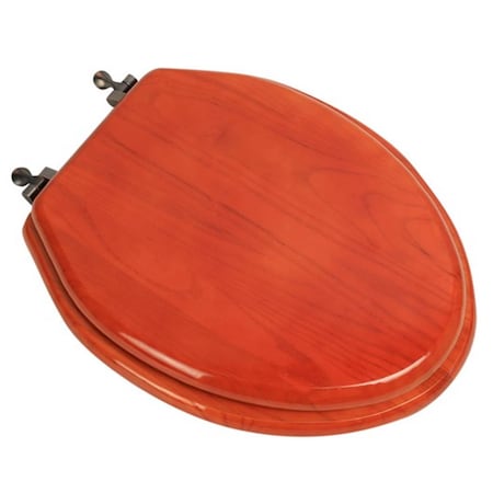 Plumbing Technologies Designer Solid Elongated Oak Wood Toilet Seat With Oil Rubbed Bronze Hinges, American Cherry 5F1E2-15OB
